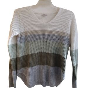 EUC Cloud Chaser Women's V-Neck Striped Sweater - White, Gray, Green, Lavender